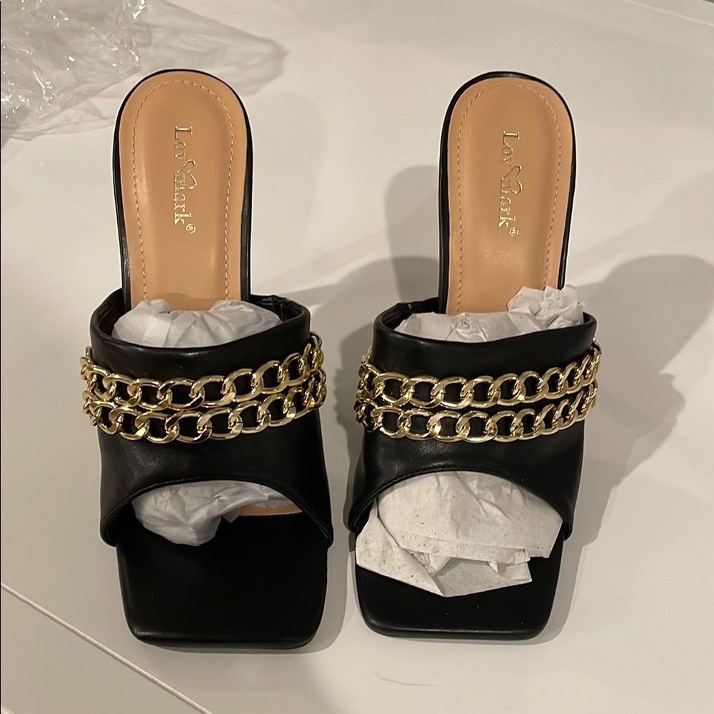 New w/o box - Lovmark high heels - gold chain and gold heel design, 8 or 8.5